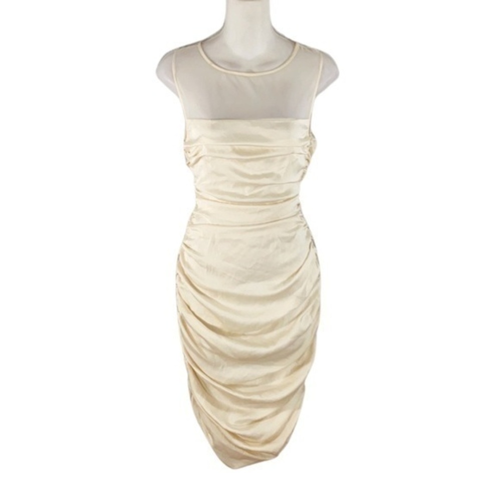 NWT Catherine Malandrino ivory silk rouched tank dress